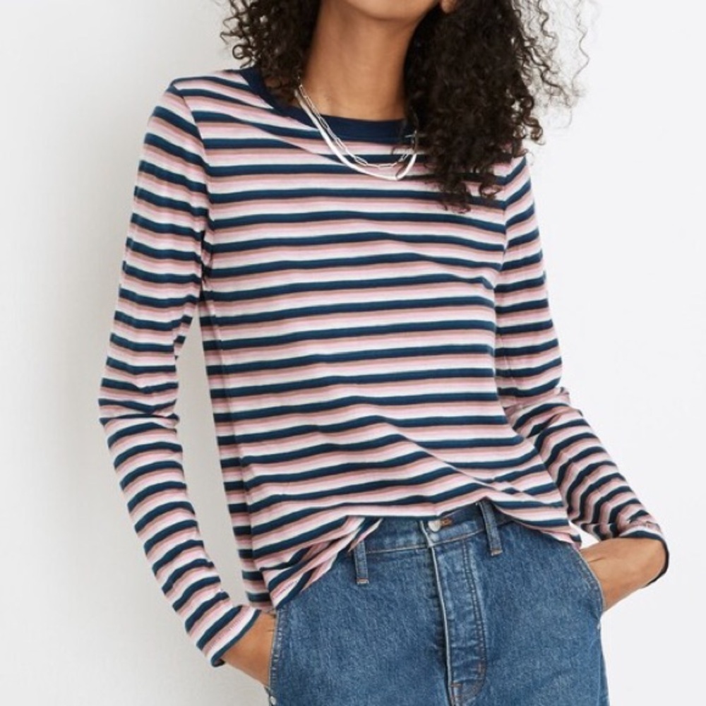 Madewell Whisper Cotton Rib-Crewneck Long-Sleeve Tee in Jessica Stripe